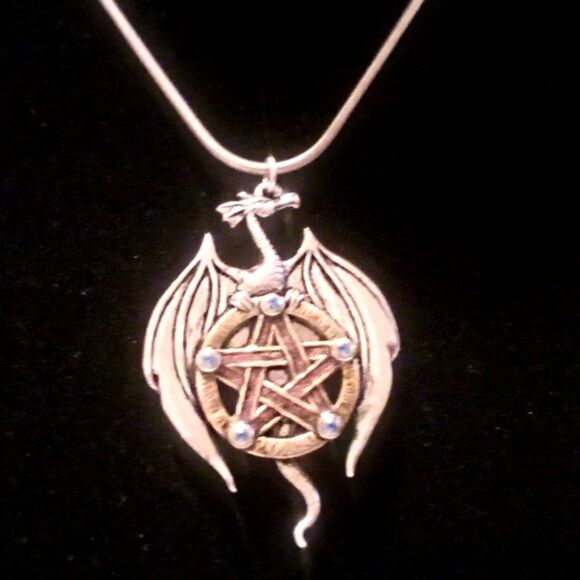 Vintage Silver Dragon Pendant Necklace on Sterling Chain - Picture 4 of 5